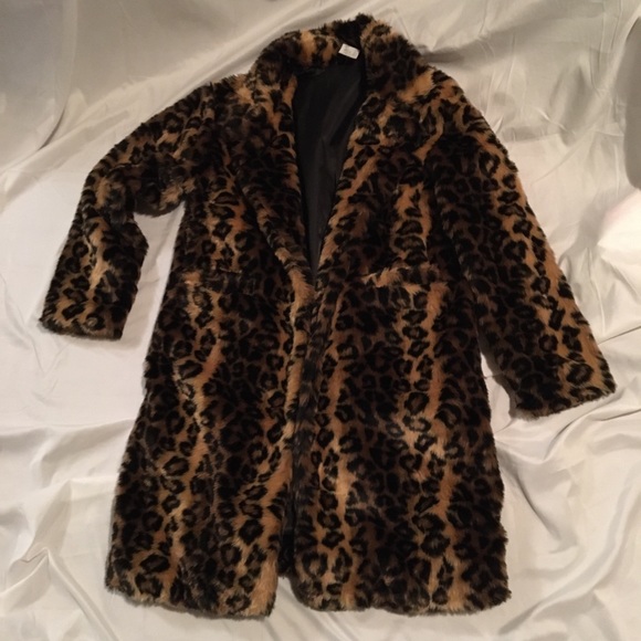 Faux fur leopard cheetah overcoat jacket coat - Picture 2 of 7